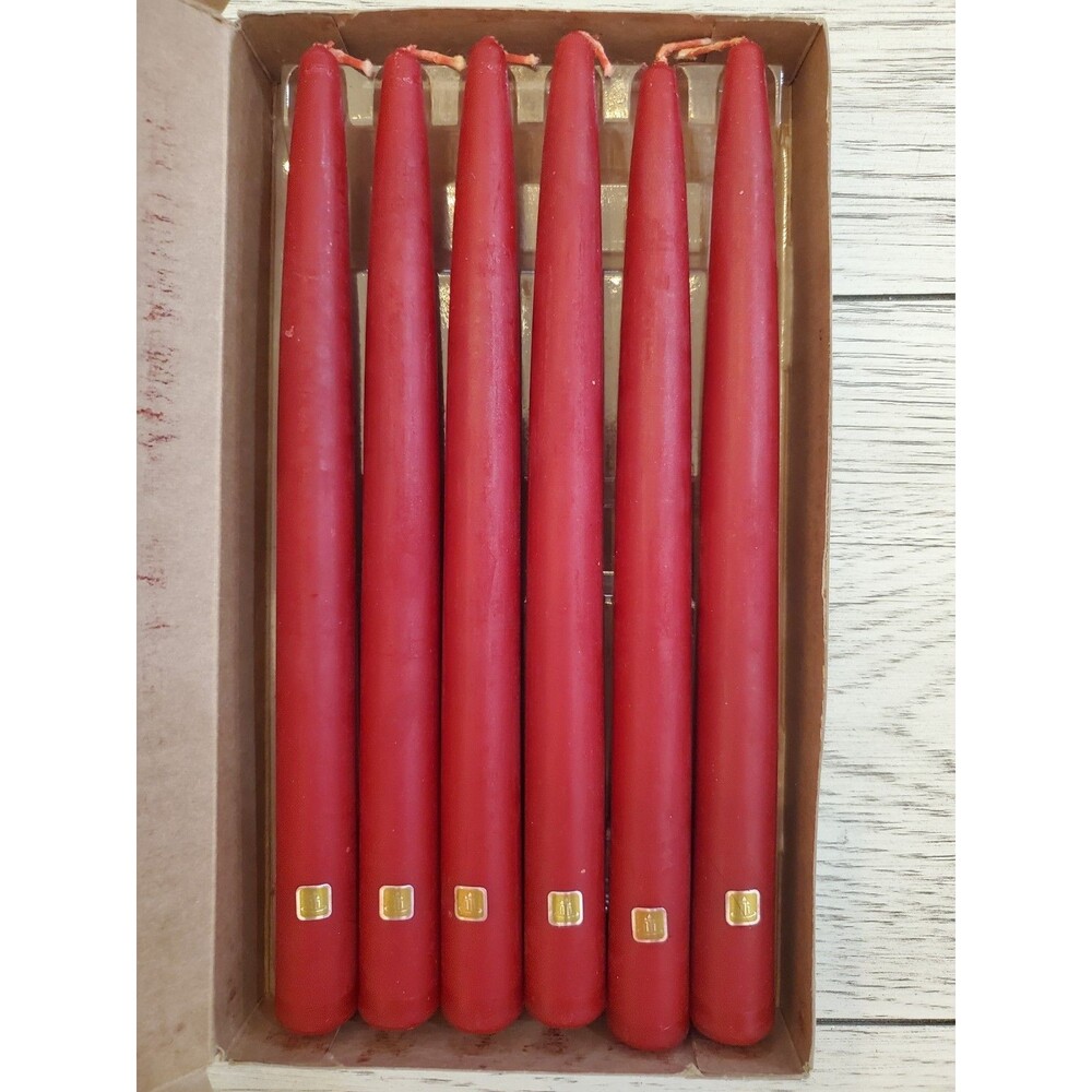PARTYLITE PO723 Unscented Hand-Dipped Taper Candles Cranberry Red (6) Open Box